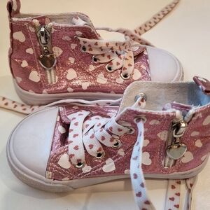 Girls Pink Shimmer Heart Shoes